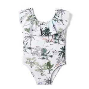 Janie & Jack RECYCLED TROPICAL FLAMINGO RUFFLE SWIMSUIT